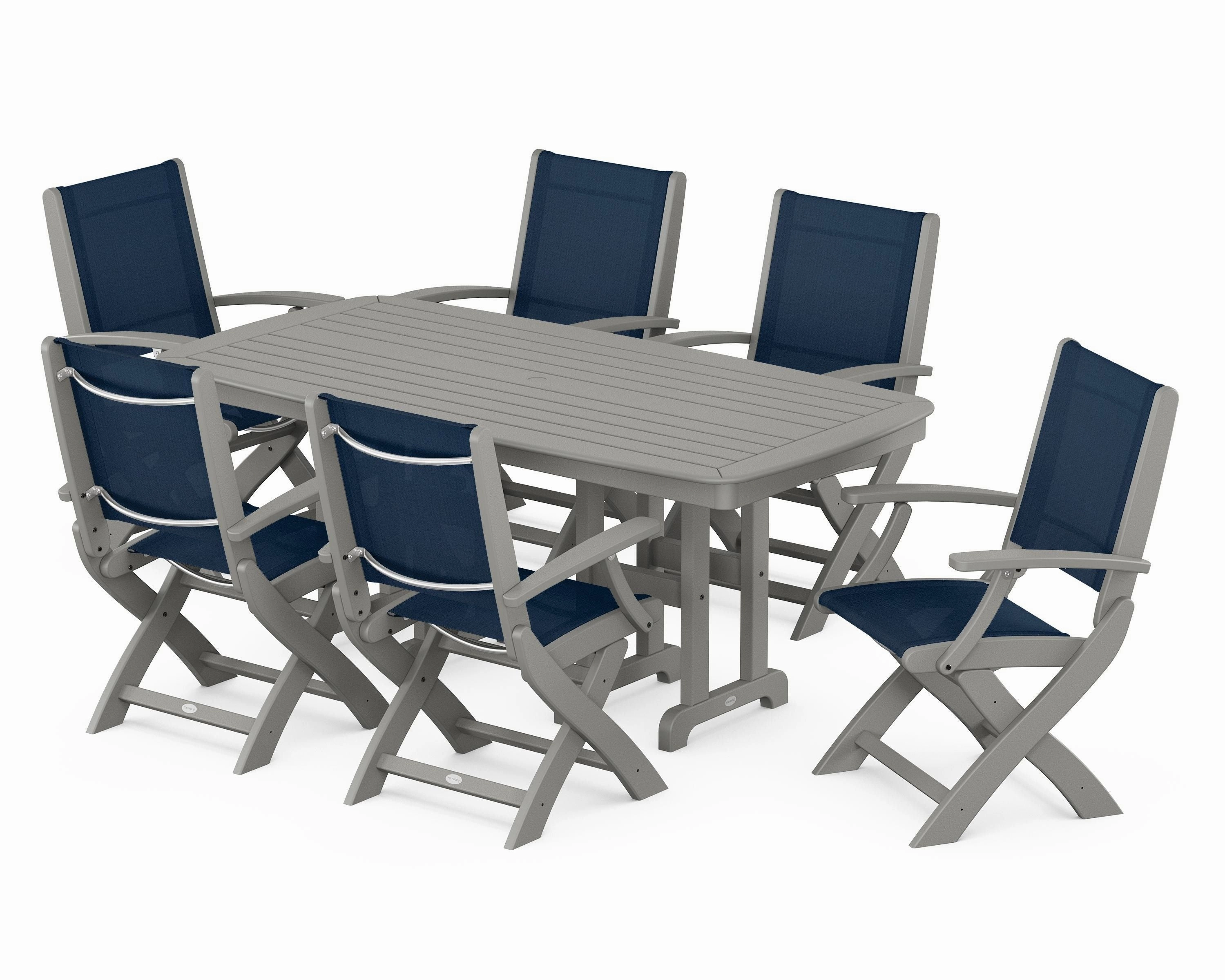 Coastal Folding Arm Chair 7-Piece Dining Set