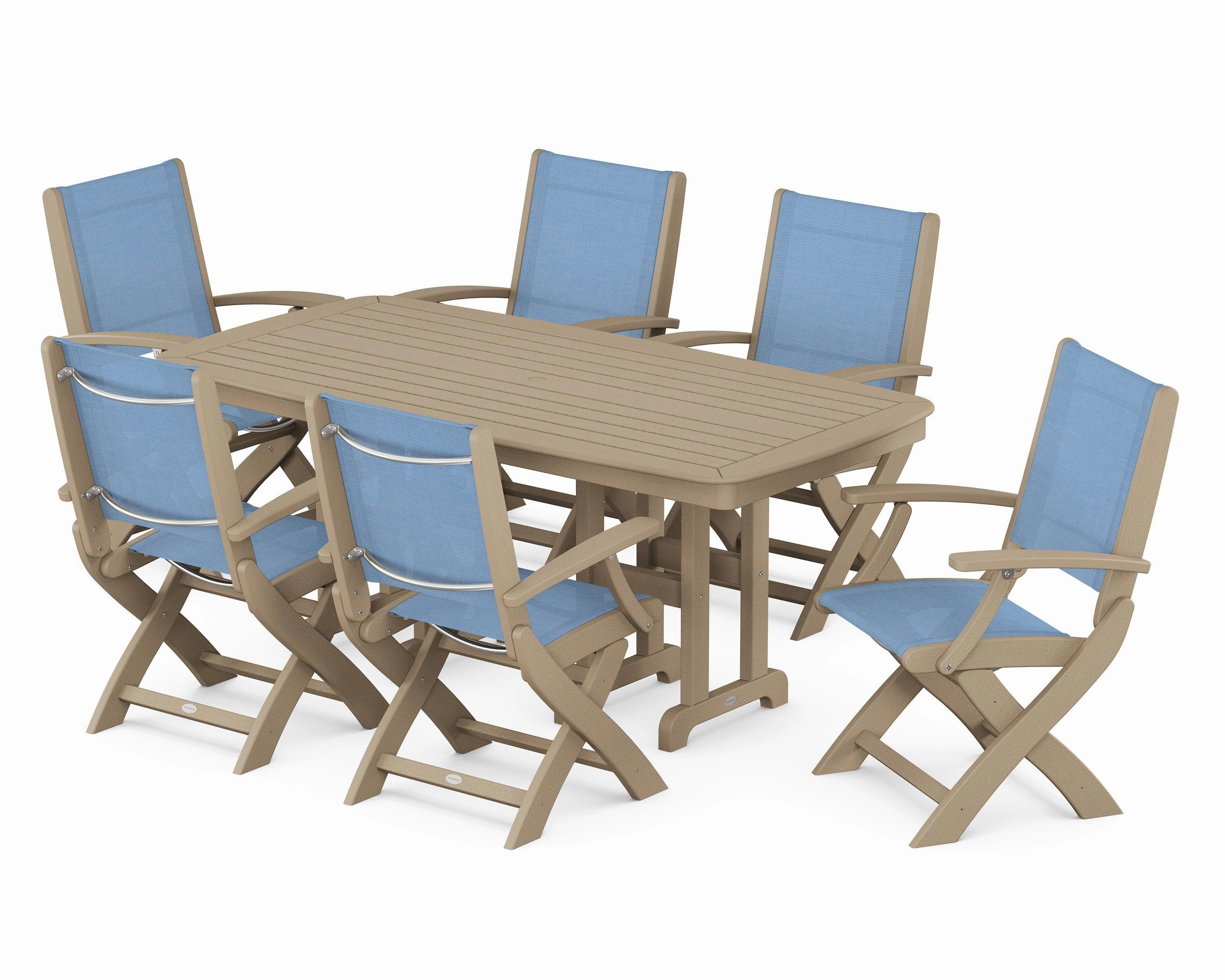 Coastal Folding Arm Chair 7-Piece Dining Set