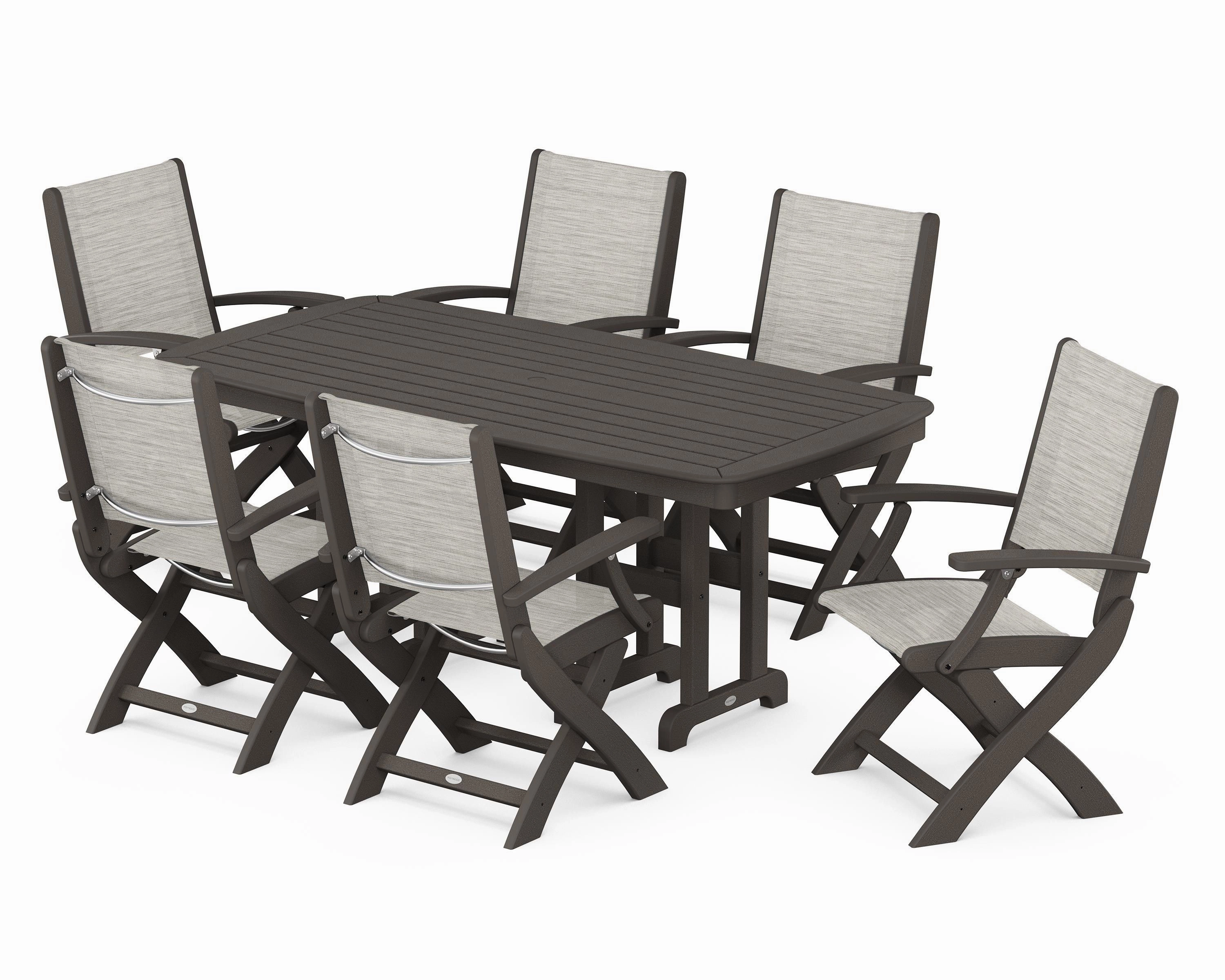 Coastal Folding Arm Chair 7-Piece Dining Set