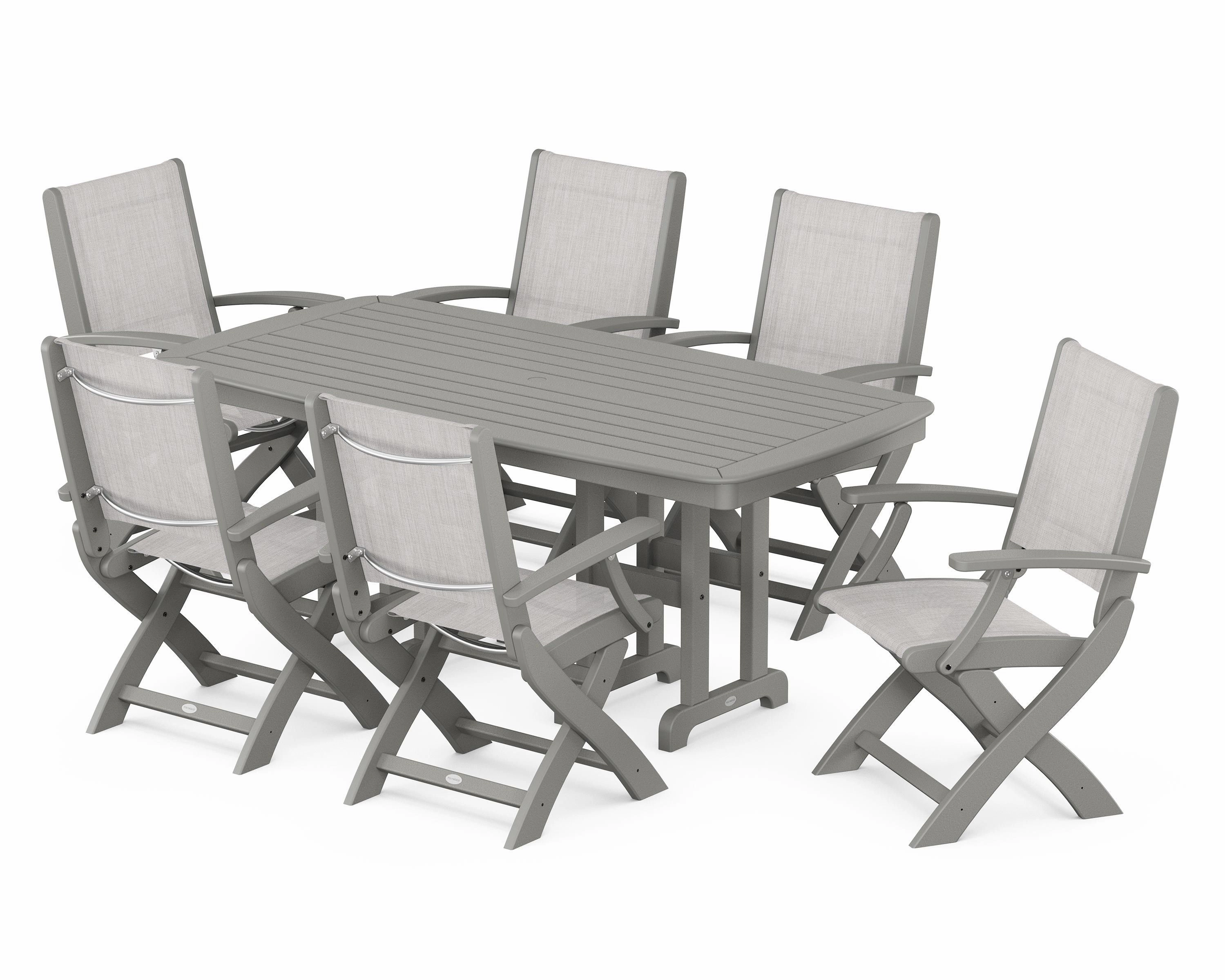 Coastal Folding Arm Chair 7-Piece Dining Set