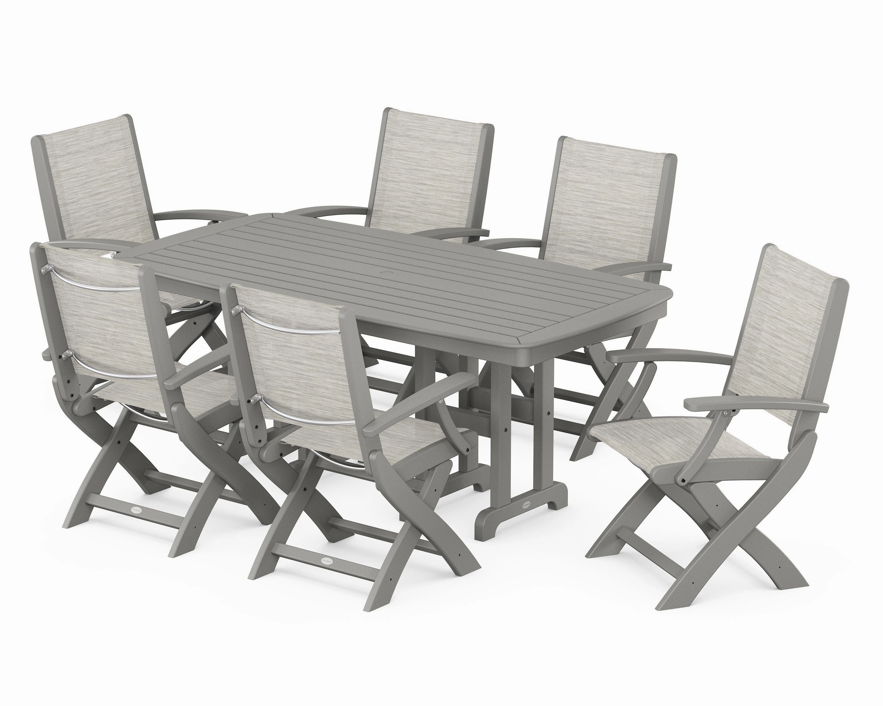 Coastal Folding Arm Chair 7-Piece Dining Set