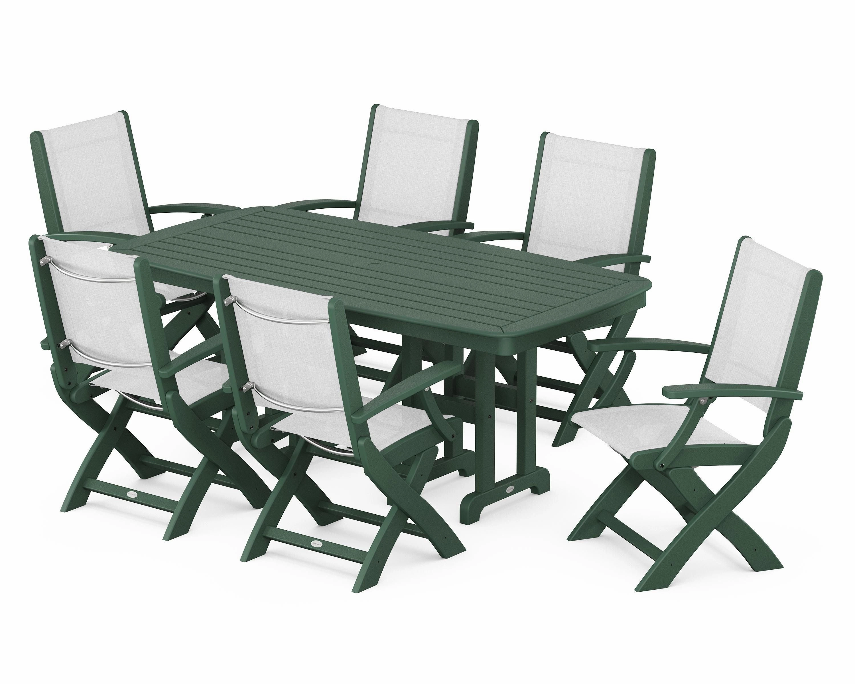 Coastal Folding Arm Chair 7-Piece Dining Set