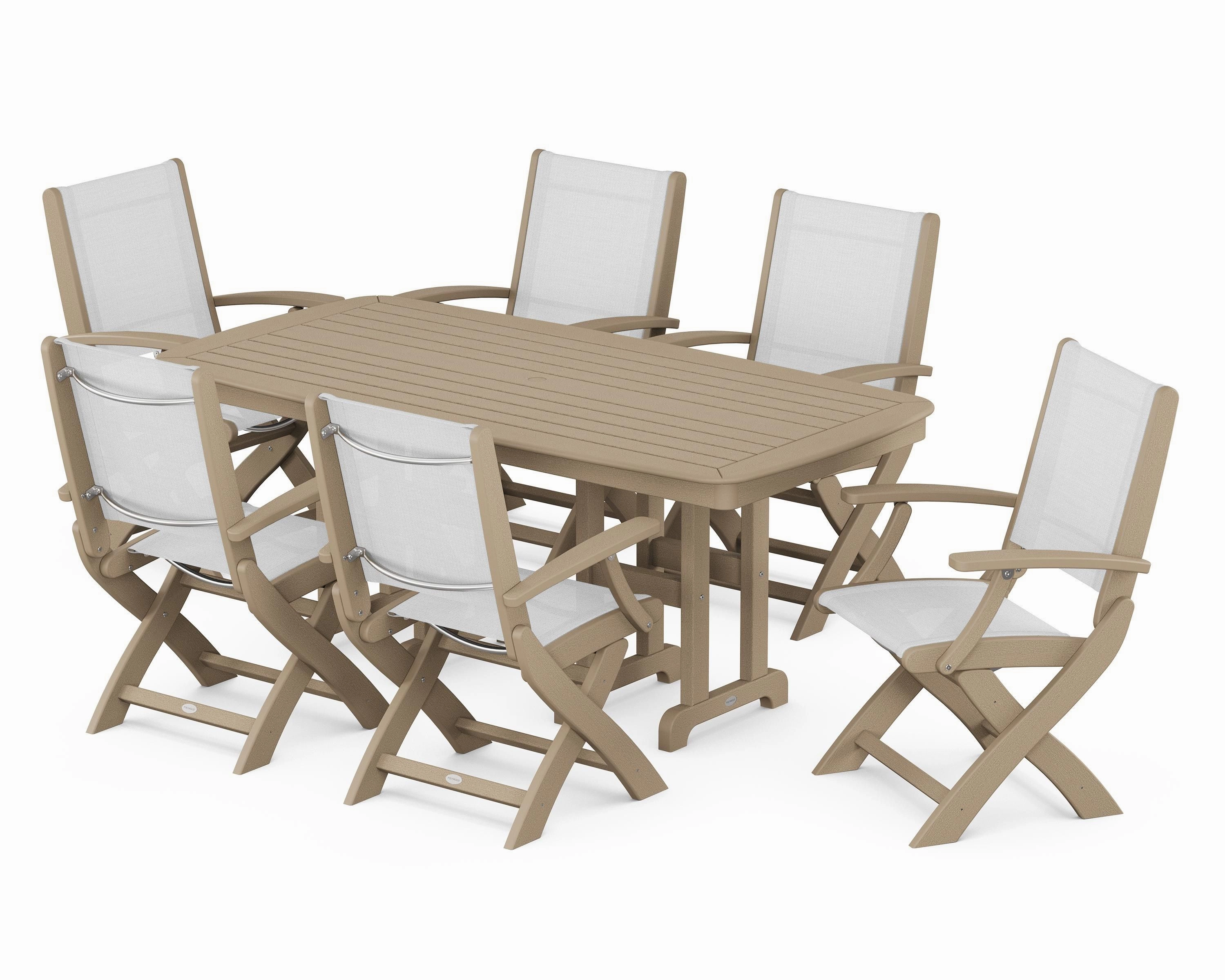 Coastal Folding Arm Chair 7-Piece Dining Set