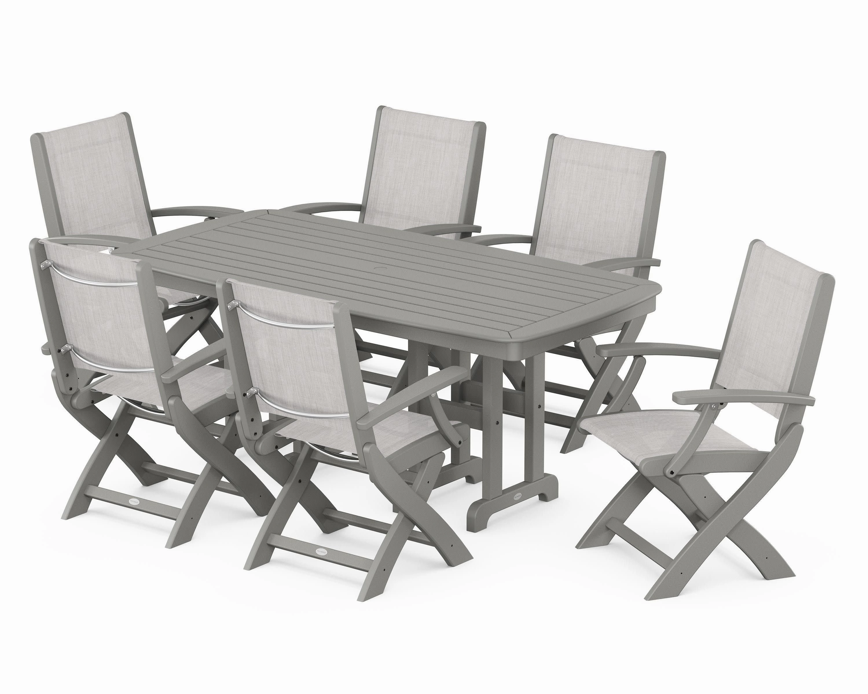 Coastal Folding Arm Chair 7-Piece Dining Set