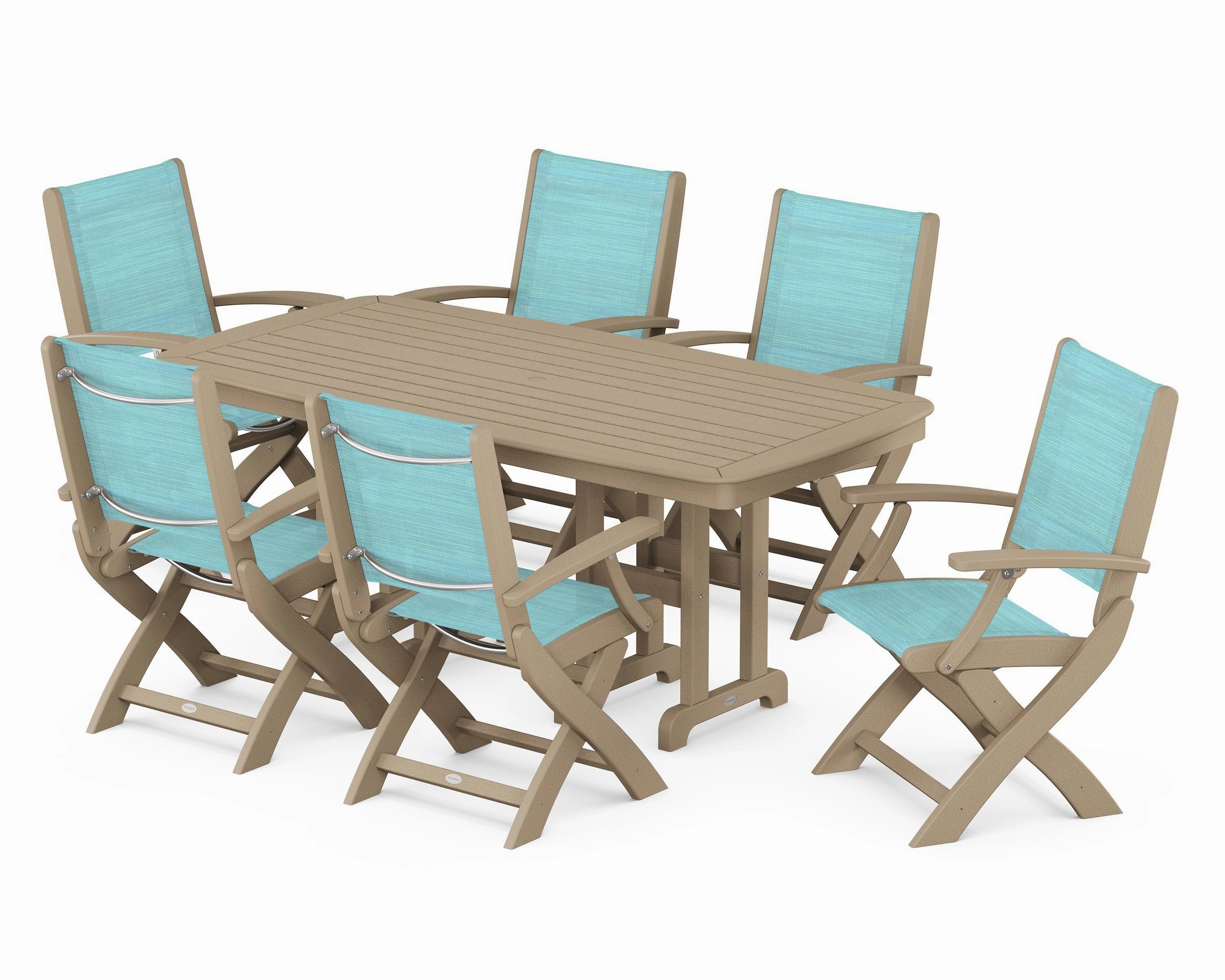 Coastal Folding Arm Chair 7-Piece Dining Set