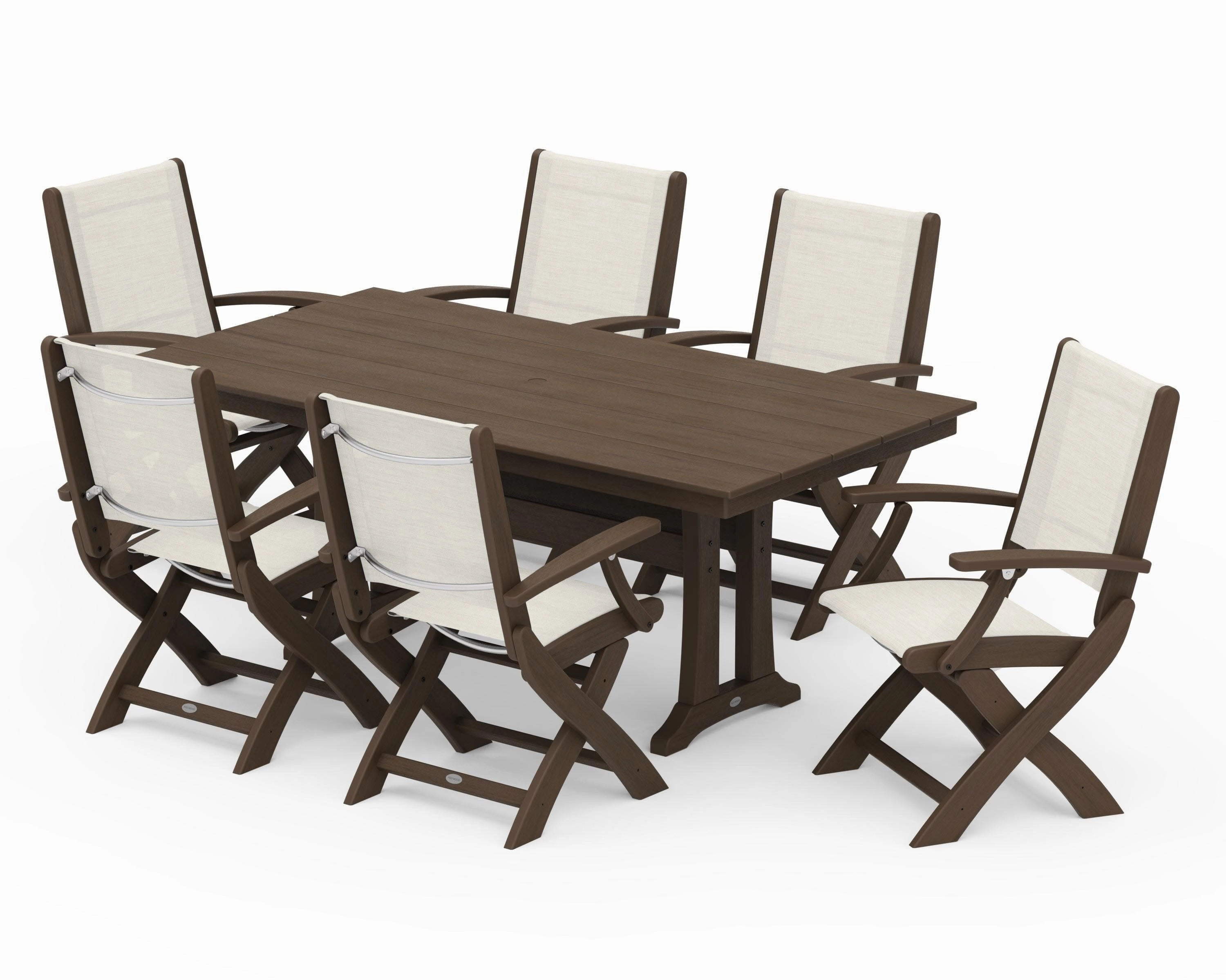 Coastal Folding Arm Chair 7-Piece Farmhouse Dining Set with Trestle Legs