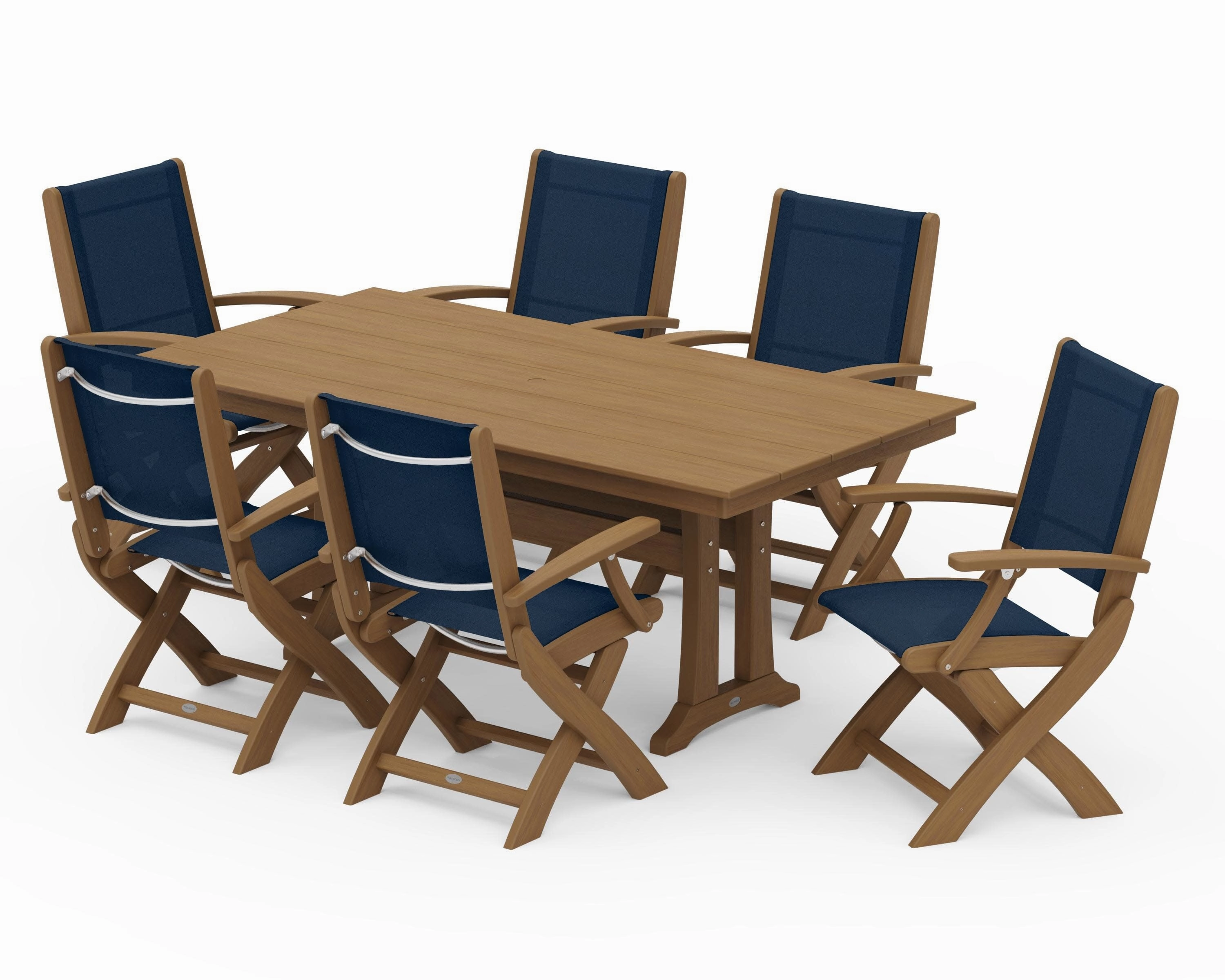 Coastal Folding Arm Chair 7-Piece Farmhouse Dining Set with Trestle Legs