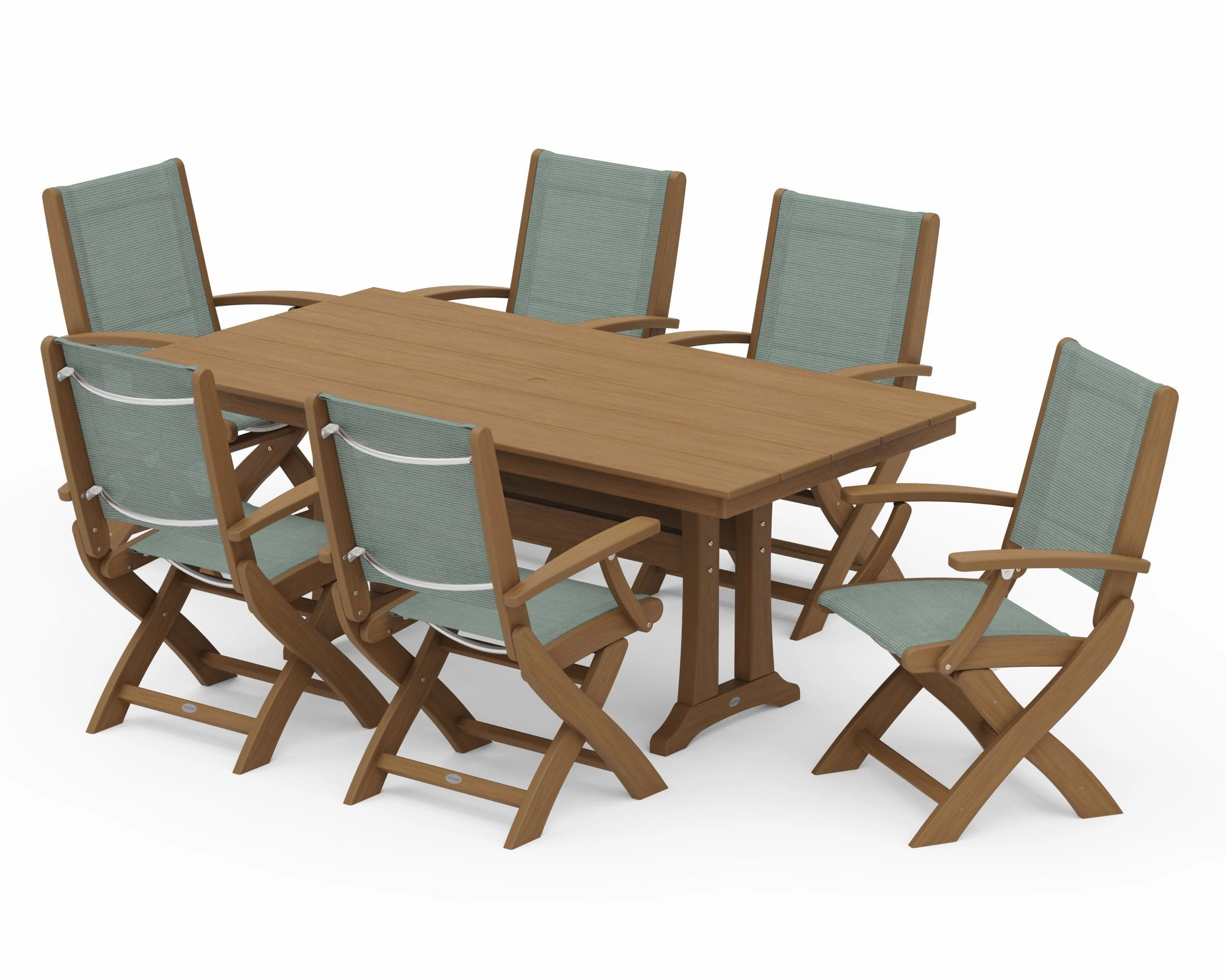 Coastal Folding Arm Chair 7-Piece Farmhouse Dining Set with Trestle Legs