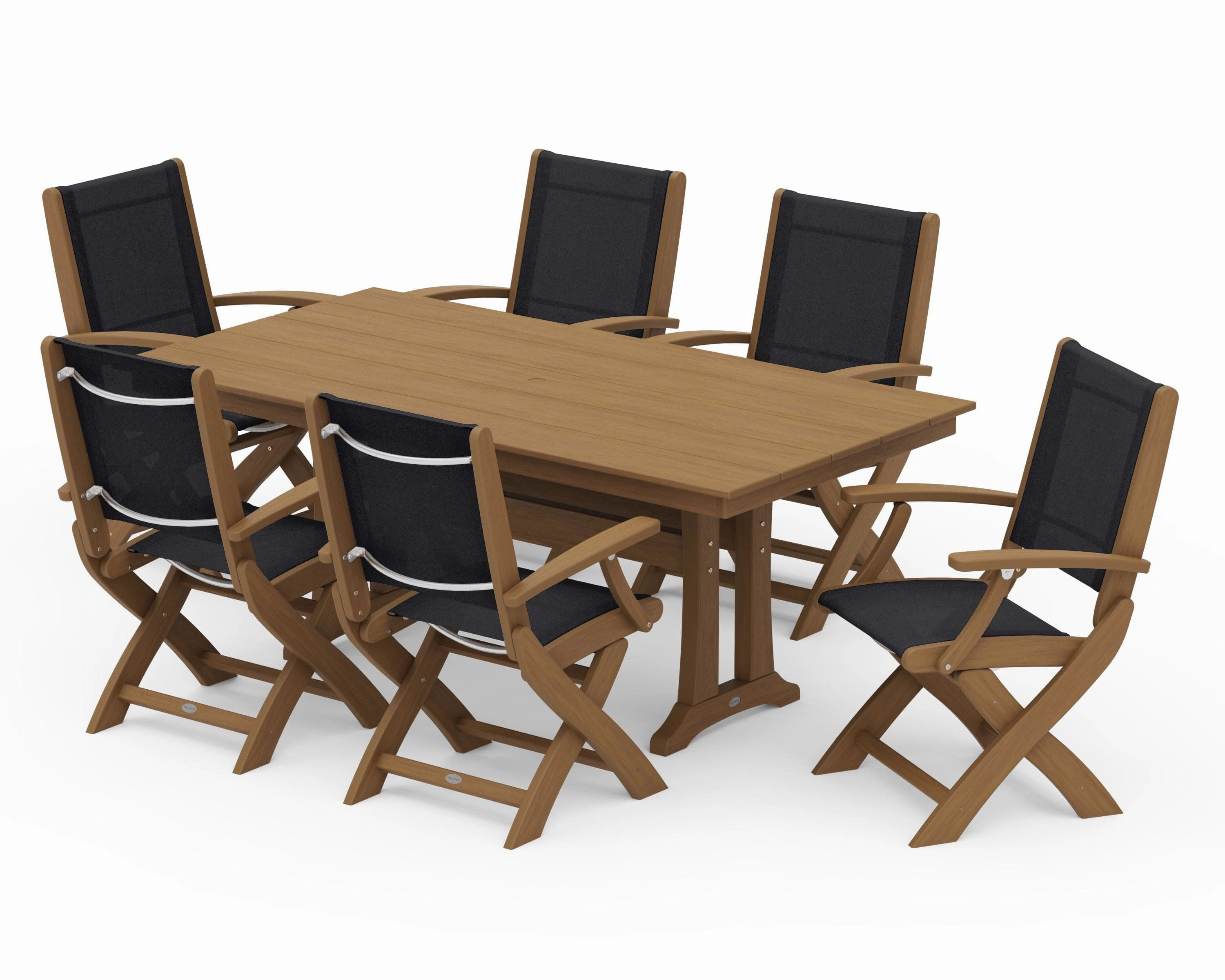 Coastal Folding Arm Chair 7-Piece Farmhouse Dining Set with Trestle Legs