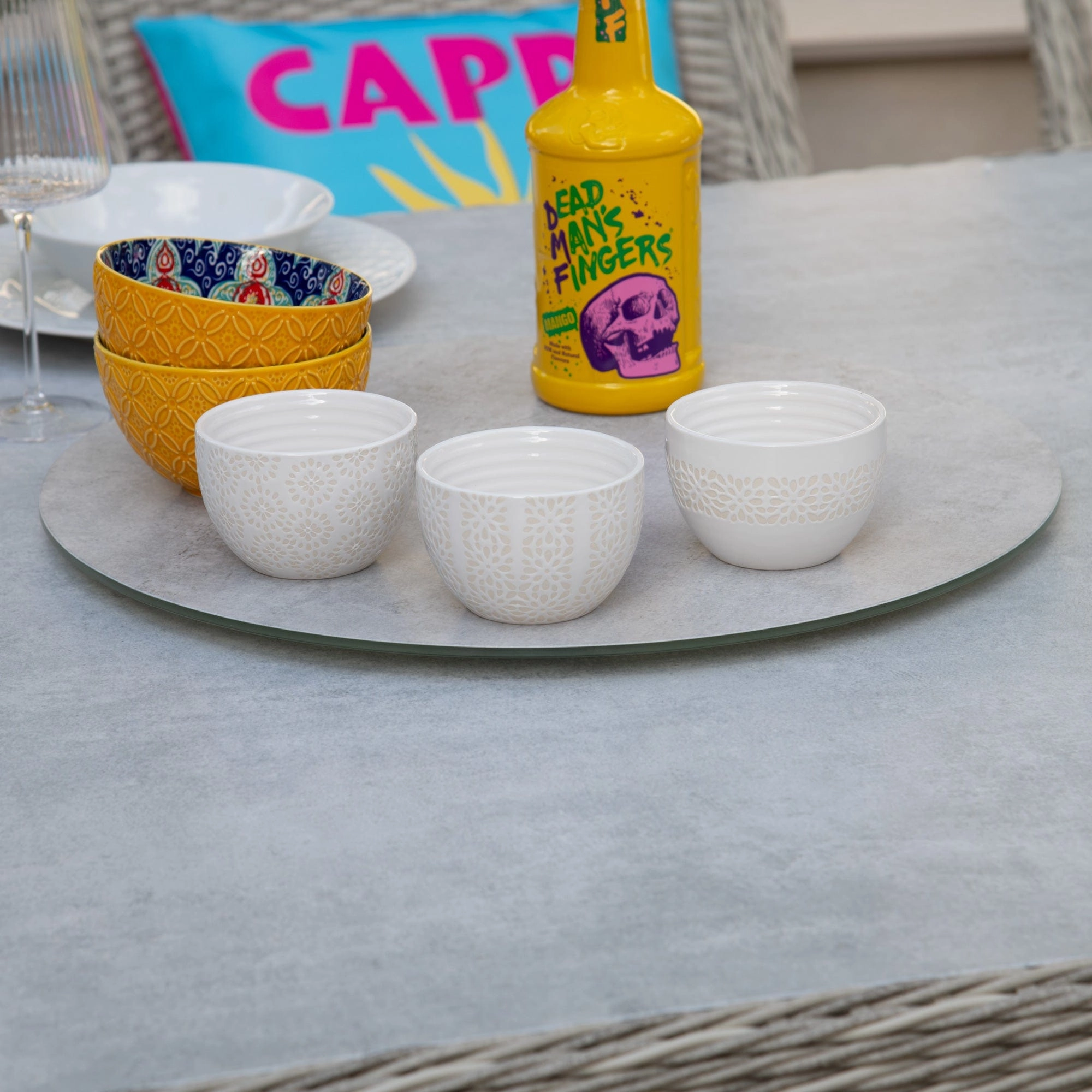Coral Bay - 8 Seat Oval Garden Dining Set With Lazy Susan In Light Grey Rattan & Ceramic Top