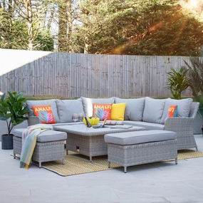 Coral Bay - Square Royal Corner Bench Set In Light Grey Rattan & Ceramic TopPE rattan outdoor lounge chair set