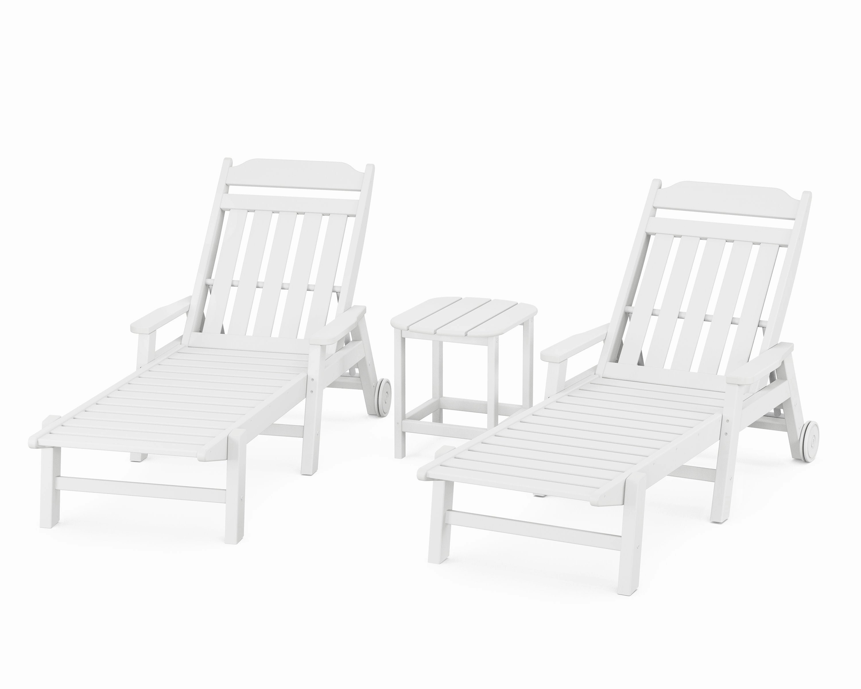 Cottage 3-Piece Chaise Set with Arms and Wheels