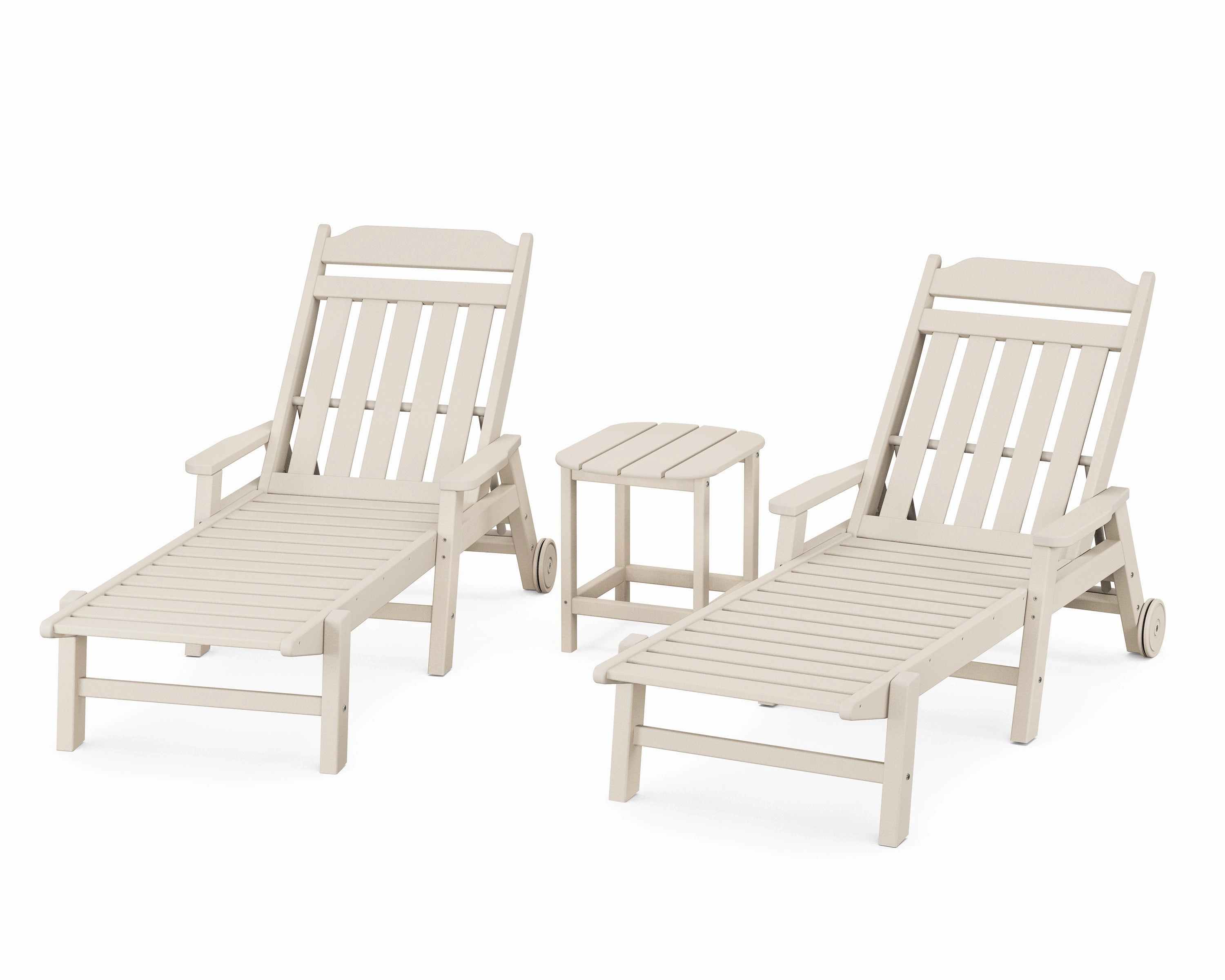 Cottage 3-Piece Chaise Set with Arms and Wheels