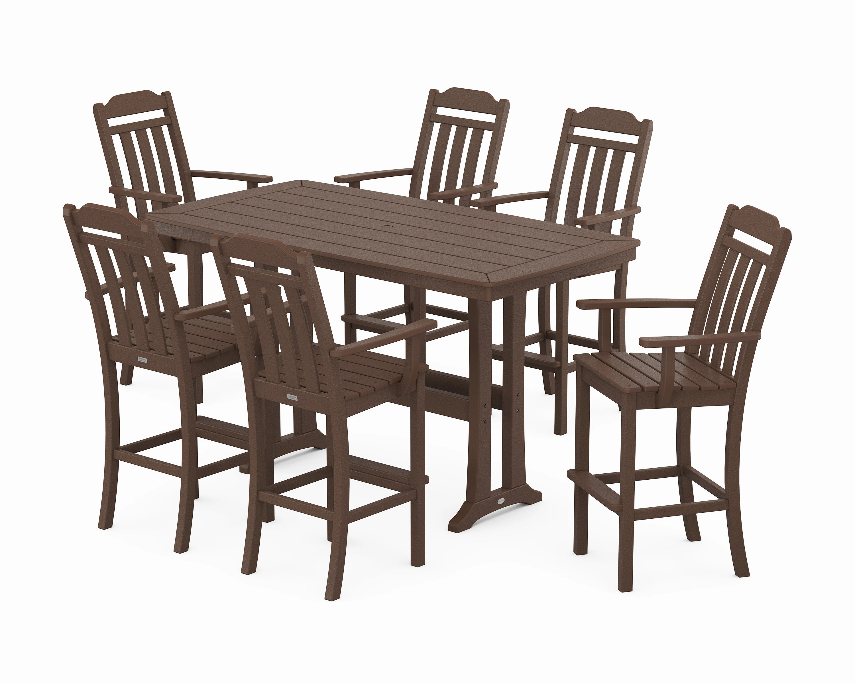 Cottage Arm Chair 7-Piece Bar Set with Trestle Legs