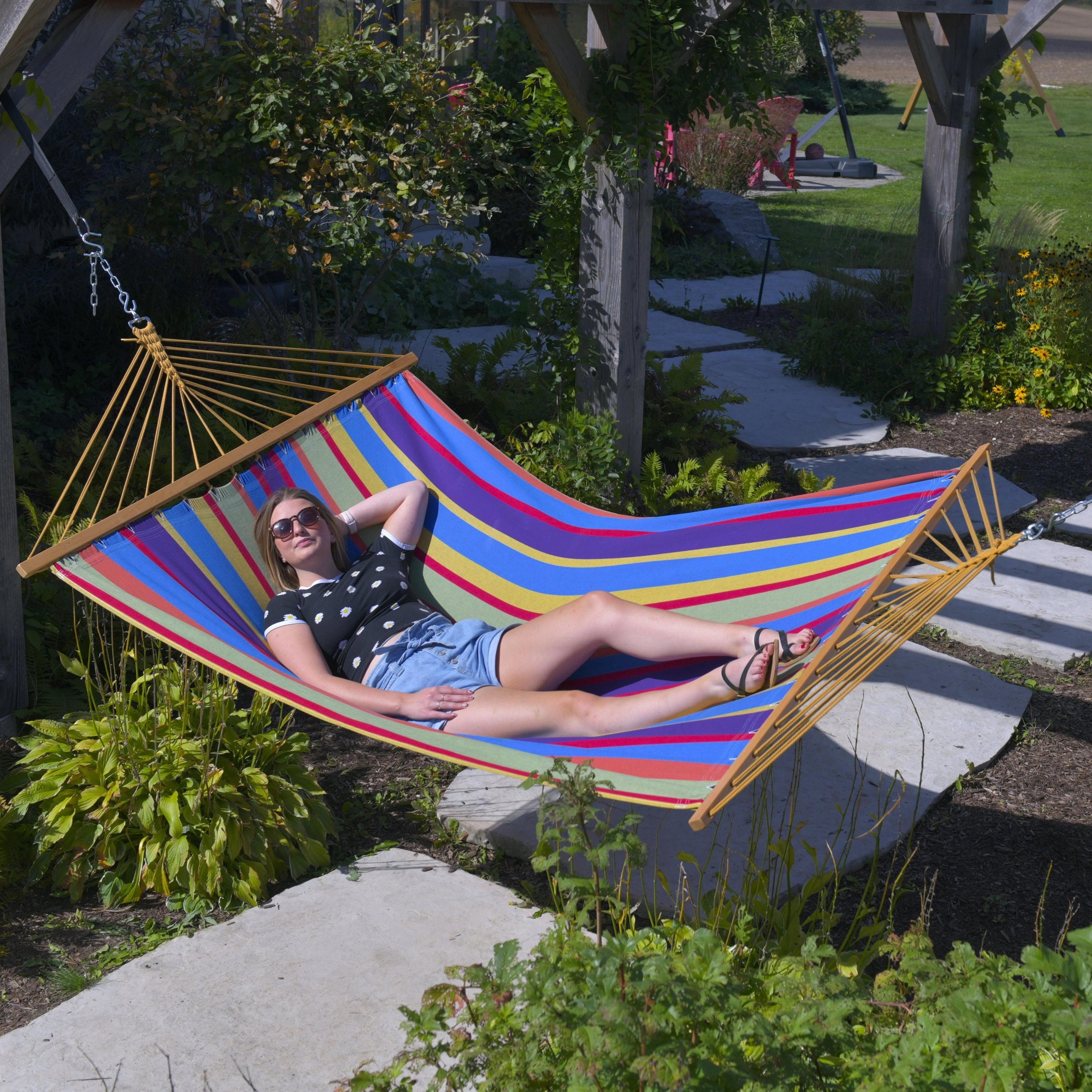 Cotton Spreader Bar Hammock - Tropical