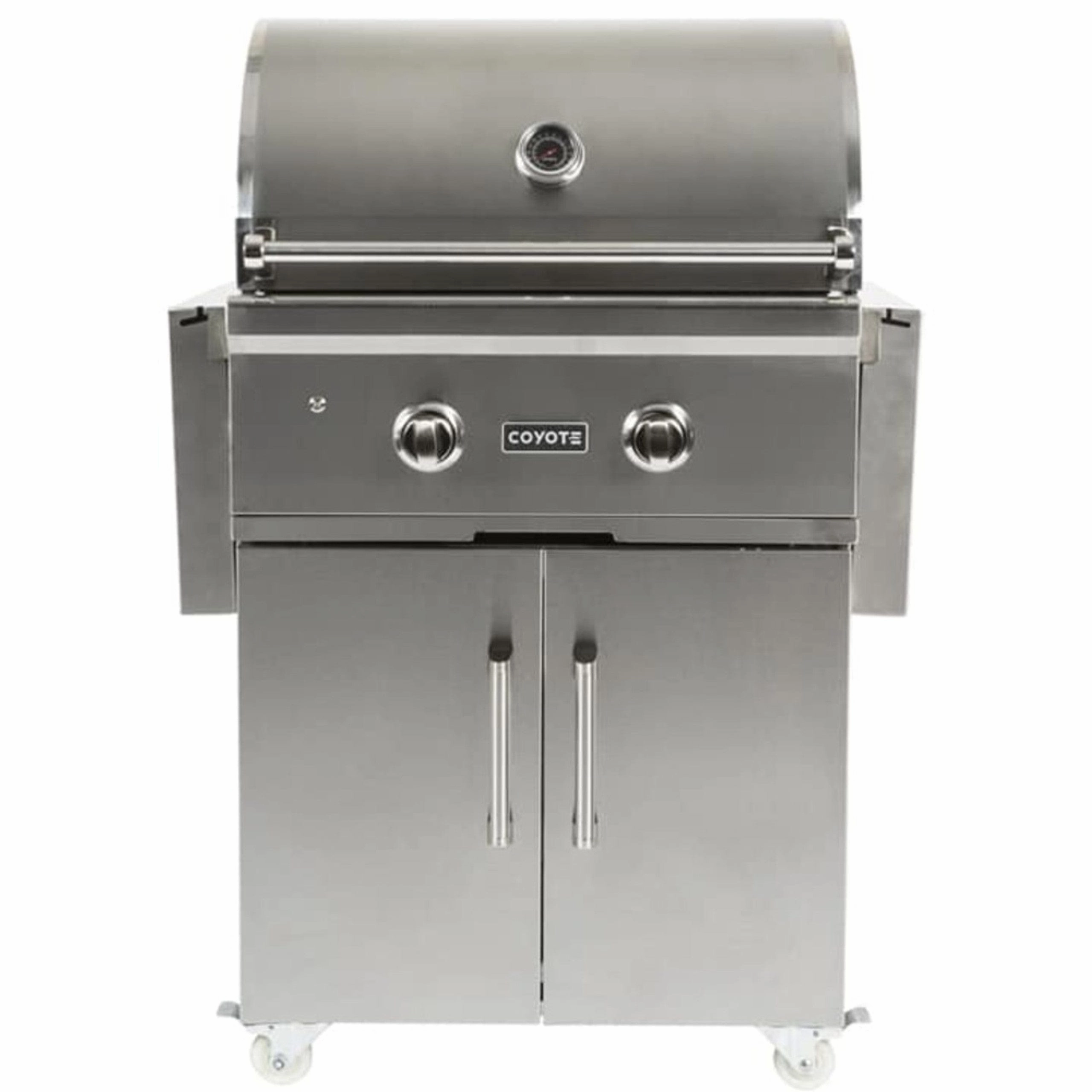Coyote 28-inch on Cart Burner Freestanding LP Gas Grill C1C28LP-FS stainless steel BBQ grill with side table