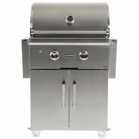 Coyote 28-inch on Cart Burner Freestanding LP Gas Grill C1C28LP-FS stainless steel BBQ grill with side table