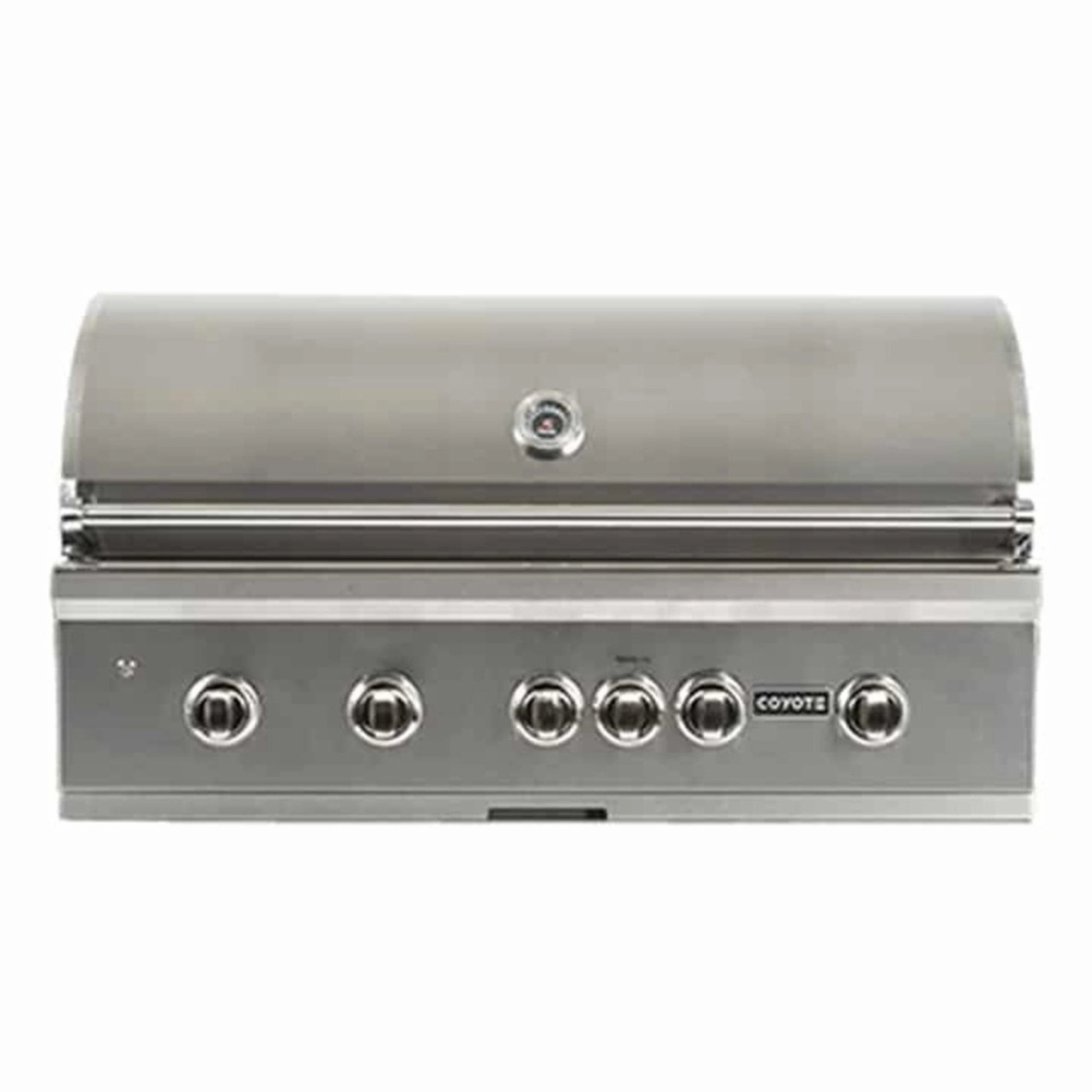 Coyote S-Series 42-inch Rapid Sear Built-In Natural Gas Grill C2SL42NG stainless steel BBQ grill with side table