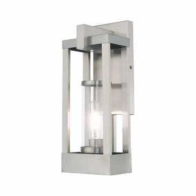 Delancey One Light Outdoor Wall Lantern Brushed NickelOutdoor wall sconces with motion sensor