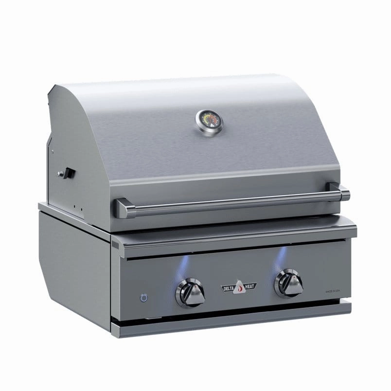 Delta Heat 26-Inch 2-Burner Built-In Gas Grill DHBQ26G-D stainless steel BBQ grill with side table