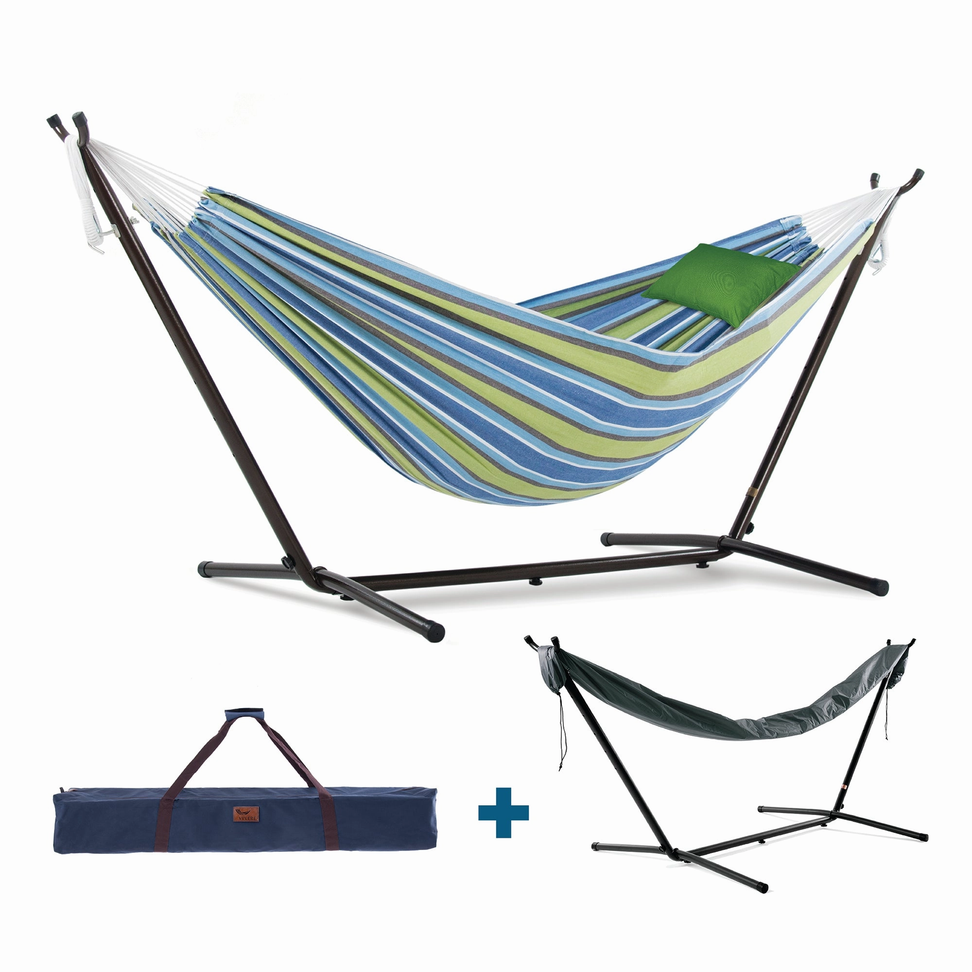 Double Cotton Hammock Bundle (9ft/280cm) - Oasis & Green Apple outdoor hammock with stand and canopy
