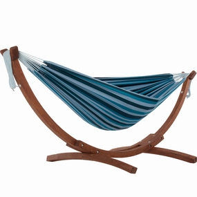 Double Cotton Hammock with Solid Pine Stand (8ft/260cm) - Blue Lagoon outdoor hammock with stand and canopy