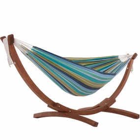 Double Cotton Hammock with Solid Pine Stand (8ft/260cm) - Cayo Reef outdoor hammock with stand and canopy