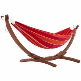 Double Cotton Hammock with Solid Pine Stand (8ft/260cm) - Mimosa outdoor hammock with stand and canopy