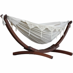 Double Cotton Hammock with Solid Pine Stand (8ft/260cm) - Natural with Fringe outdoor hammock with stand and canopy