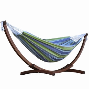 Double Cotton Hammock with Solid Pine Stand (8ft/260cm) - Oasis outdoor hammock with stand and canopy