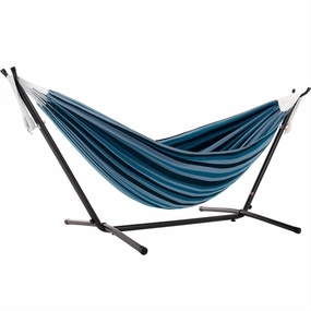 Double Cotton Hammock with Stand (9ft/280cm) - Blue Lagoon outdoor hammock with stand and canopy