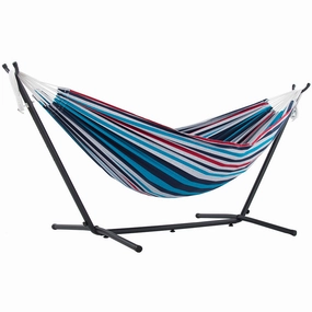 Double Cotton Hammock with Stand (9ft/280cm) - Denim outdoor hammock with stand and canopy