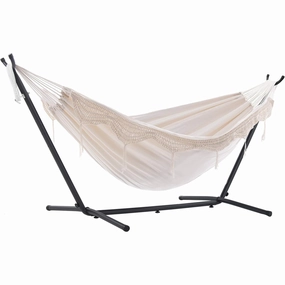 Double Cotton Hammock with Stand (9ft/280cm) - Natural with Fringe outdoor hammock with stand and canopy