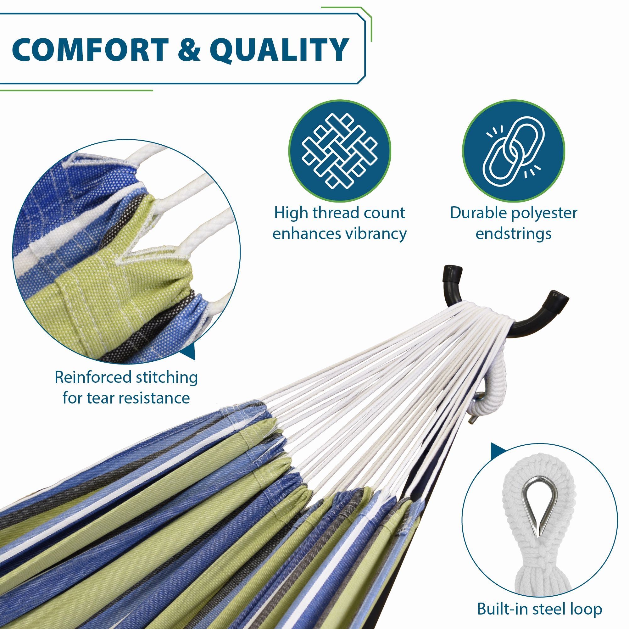 Double Cotton Hammock with Stand (9ft/280cm) - Oasis