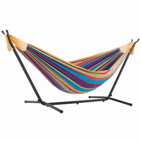 Double Cotton Hammock with Stand (9ft/280cm) - Tropical outdoor hammock with stand and canopy