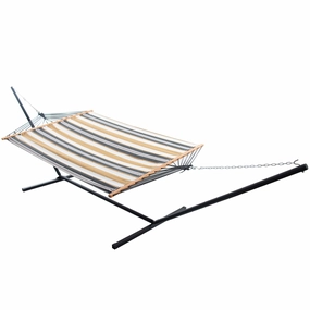 Double Cotton Spreader Bar Hammock with Stand (13ft/ 370 cm) - Desert Moon outdoor hammock with stand and canopy