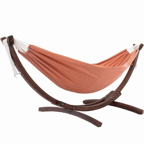 Double Sunbrella Hammock with Solid Pine Stand (8ft/260cm) - Coral lightweight portable hammock for camping