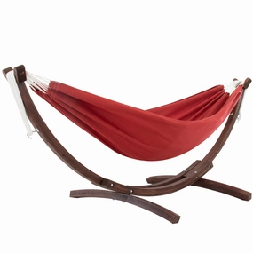 Double Sunbrella Hammock with Solid Pine Stand (8ft/260cm) - Crimson lightweight portable hammock for camping