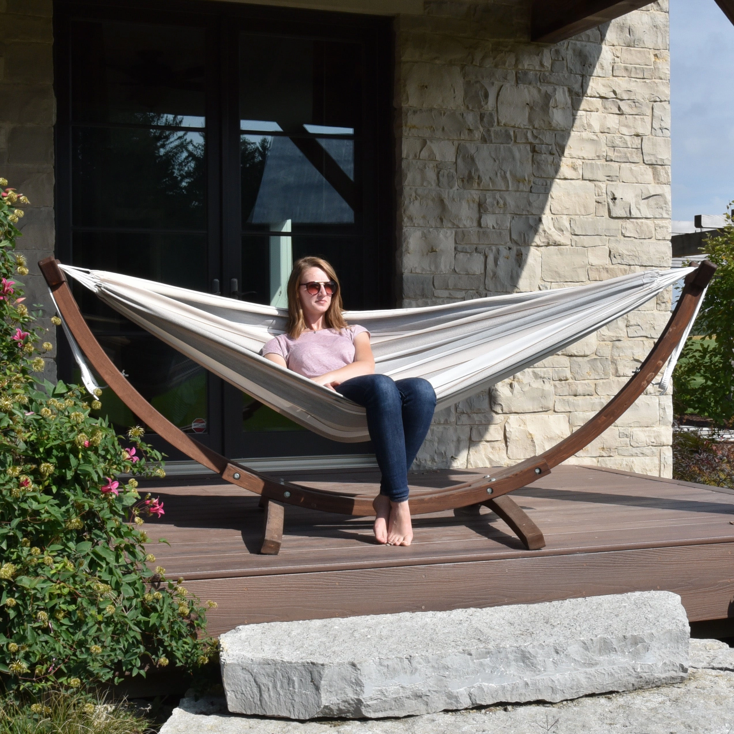 Double Sunbrella Hammock with Solid Pine Stand (8ft/260cm) - Dove