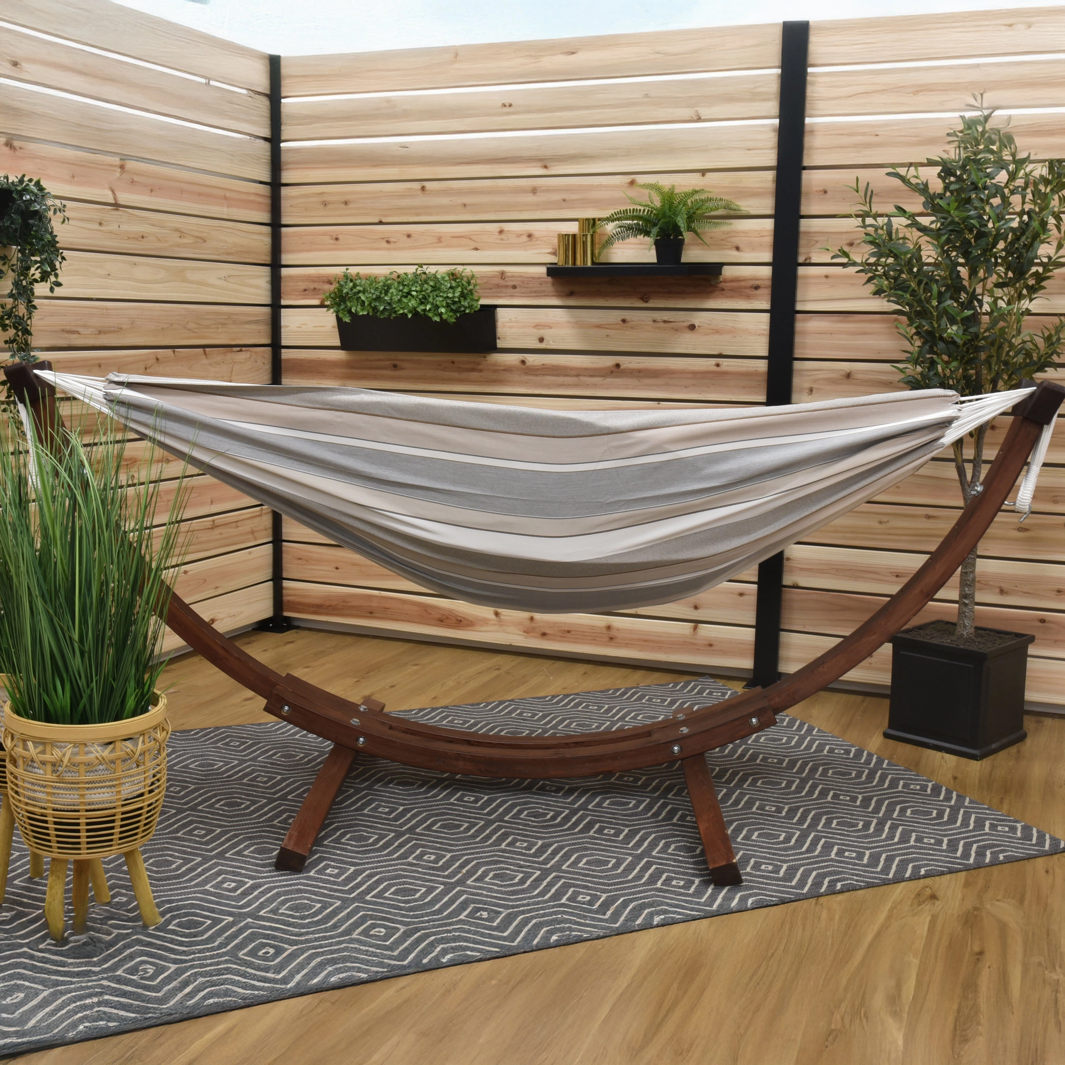 Double Sunbrella Hammock with Solid Pine Stand (8ft/260cm) - Dove