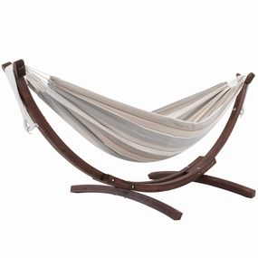 Double Sunbrella Hammock with Solid Pine Stand (8ft/260cm) - Dove lightweight portable hammock for camping