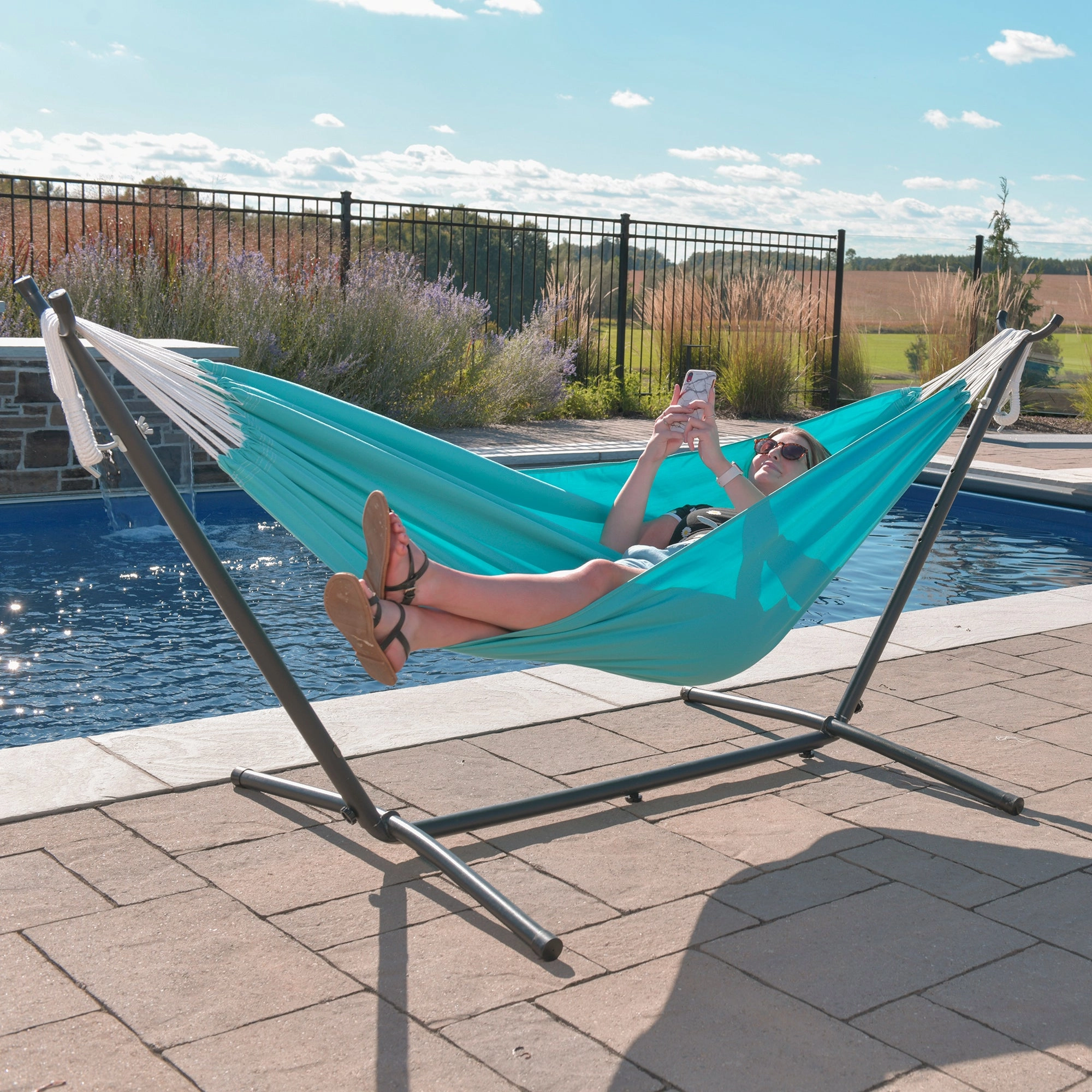 Double Sunbrella Hammock with Stand (9ft/280cm) - Aruba
