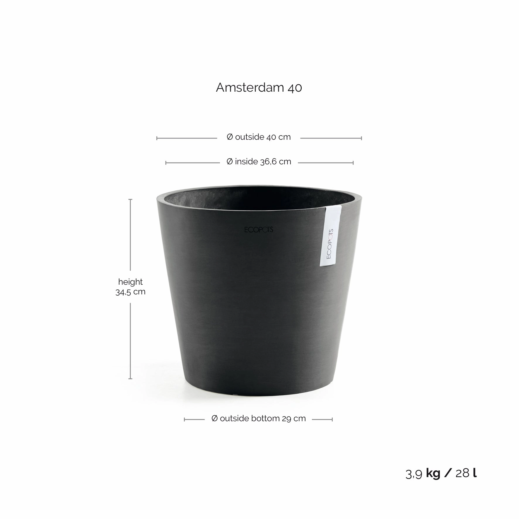 Ecopots Amsterdam Dark Grey