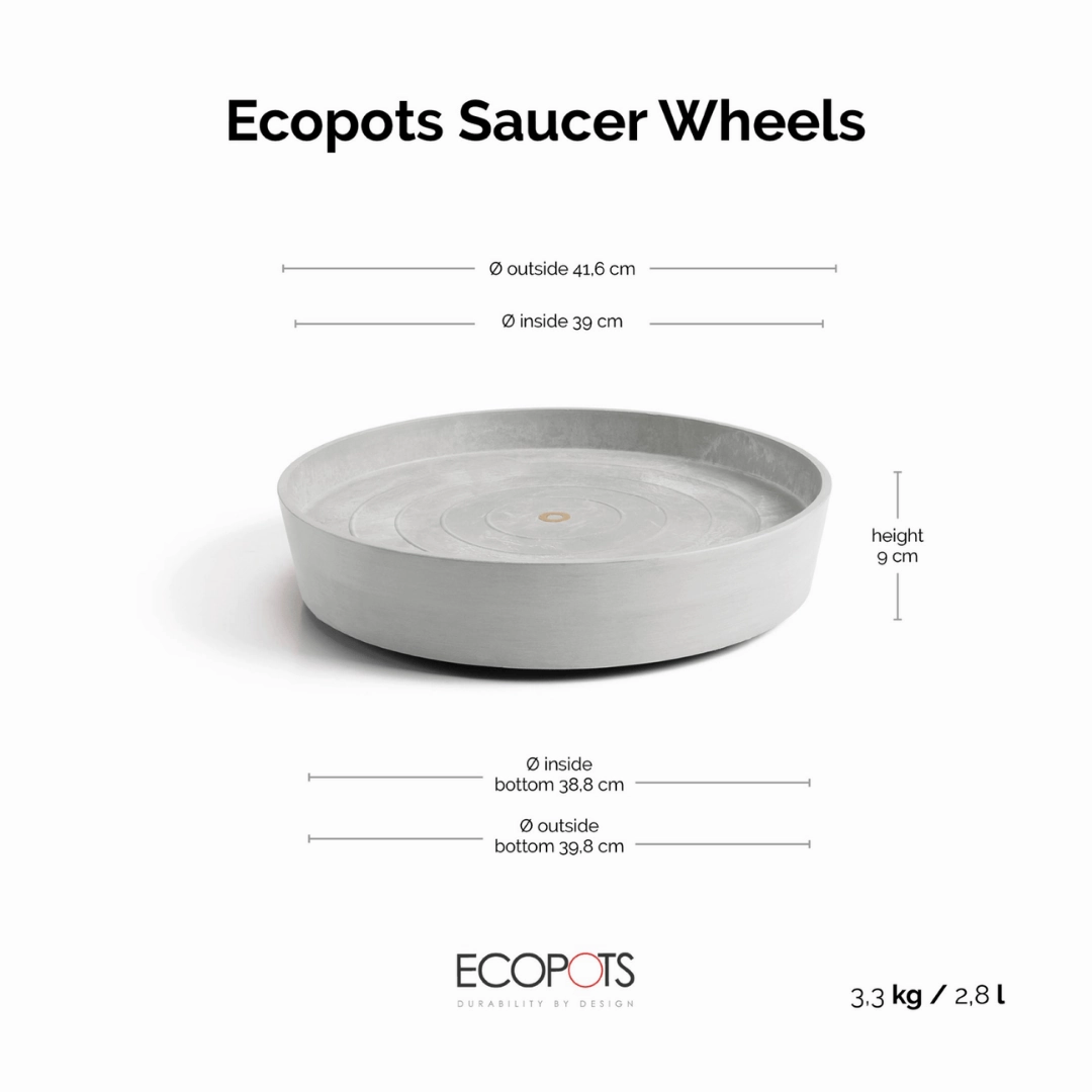 Ecopots Saucer Wheels Round White Grey