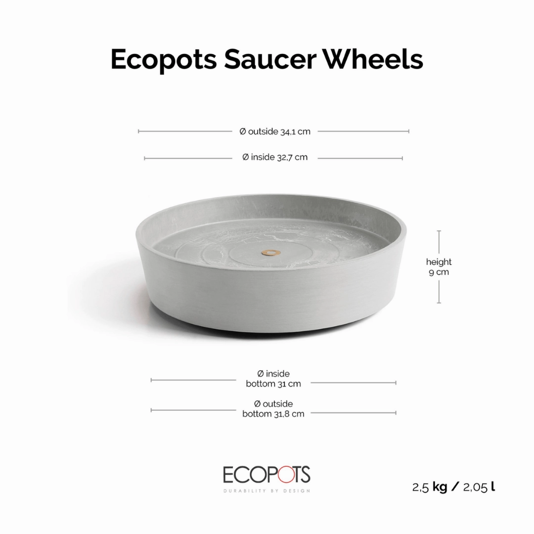 Ecopots Saucer Wheels Round White Grey