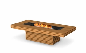 Ecosmart Fire Gin 90 (Chat)Fire Pit Table - Teak Finish / Black Burner - ESF.O.GIN.90.C.TN.Boutdoor fire table set with chairs