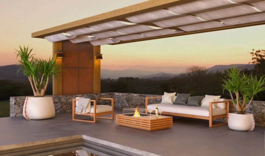 Ecosmart Fire Manhattan 50 Fire Pit Table - Teak Finish / Stainless Steel Burner - ESF.O.MHA.50.TN