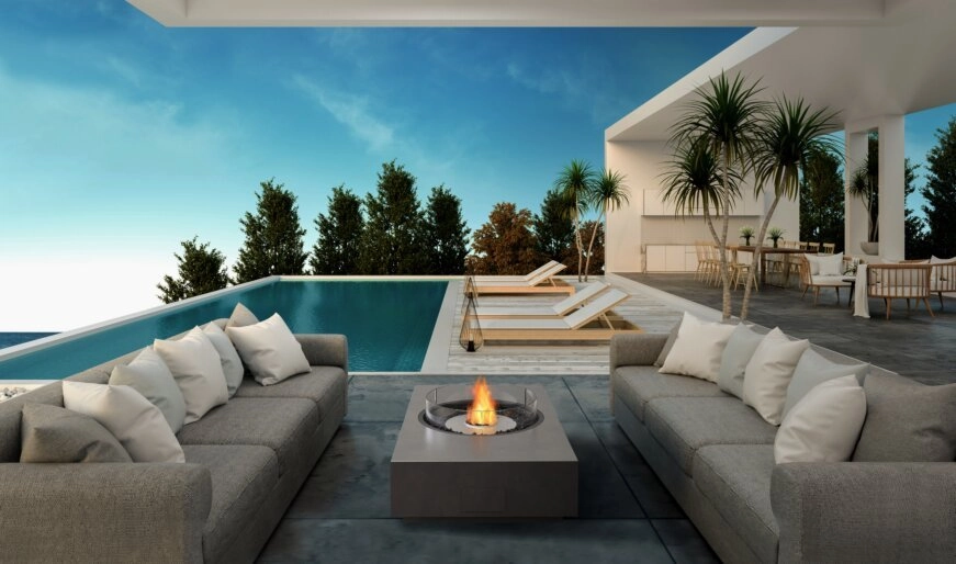 Ecosmart Fire Martini 50 Fire Pit Table - Bone Finish / Stainless Steel Burner - ESF.O.MTI.50.BO