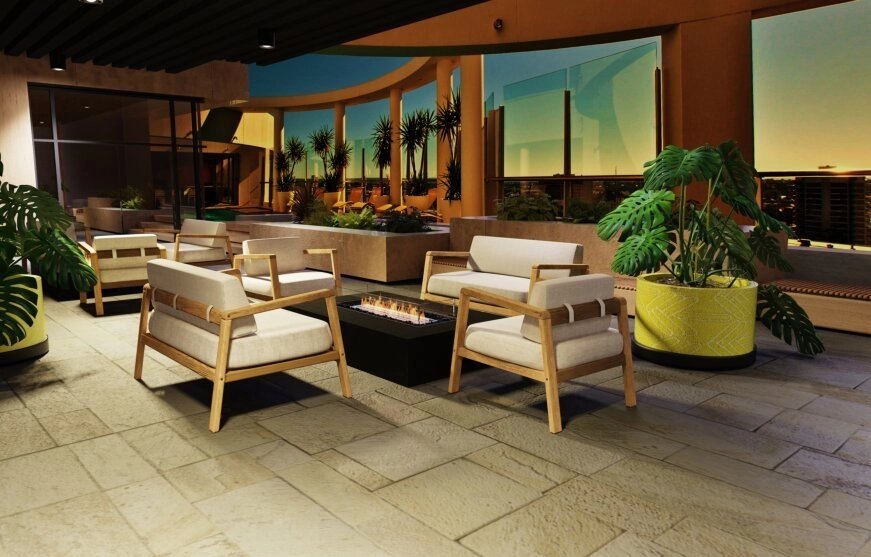 Ecosmart Fire Wharf 65 Fire Pit Table - Teak Finish / Stainless Steel Burner - ESF.O.NOV.600.BO.B