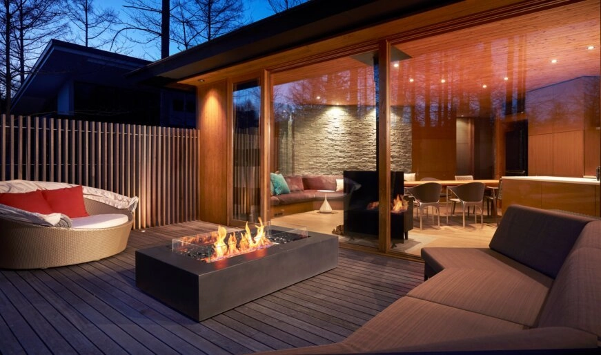 Ecosmart Fire Wharf 65 Fire Pit Table - Teak Finish / Stainless Steel Burner - ESF.O.NOV.600.BO.B